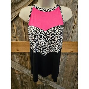 Lilypad size small mixd media leopard print high neck stretch tank EUC ^